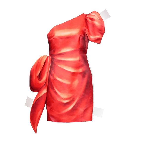 Barbie Look MOSCHINO Valley of the Dolls Red Silk One-Shoulder Paper Doll Dress - Picture 4 of 13
